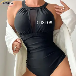 Bán Buôn 2024 Mùa Hè Bộ Bikini Set Beachwear Sexy Một Mảnh Áo Tắm Màu Đen Chắp Vá Biểu Tượng Tùy Chỉnh Thiết Kế Đồ Bơi