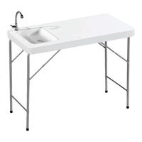 Table de lavage de poisson en plastique pour extérieur, plan de travail pliant pour camping/pêche/découpe de poisson, évier rectangulaire pour cour domestique, résistant au vent
