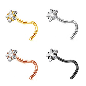 Piercing de Nariz en Forma de S de Acero Inoxidable con Zirconia en Forma de Estrella, Joyería Corporal de Moda para Mujer, Disponible en 4 Colores - Product Image 1