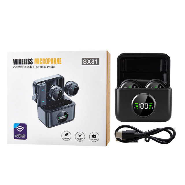 SX81 2in1 Wireless Lavalier Microphone Noise Reduction Clip Mic With Charging Case for Live Broadcast/interview/Video Recording