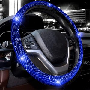 Universal 38cm 15 pulgadas lujo brillo Rhinestone brillante diamante cristal cuero mujeres coche <span class=keywords><strong>volante</strong></span> <span class=keywords><strong>cubre</strong></span> - Product Image 3
