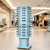 White Rotating Sunglasses Display Rack with Wheels, Multi-Sided Retail Stand for Eyewear Shops & Malls