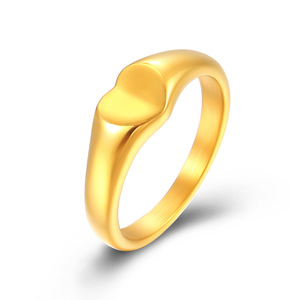 Anillo en Forma de Corazón de Acero Dorado, Unisex, para Uso Diario, Joyería de Moda K-R770 - Product Image 1