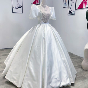 Vestidos de Novia de Gala con Pedrería, Estilo Retro, Elegantes, con Mangas Cortas Abullonadas, Vestidos de Novia de Princesa WM48 - Product Image 1