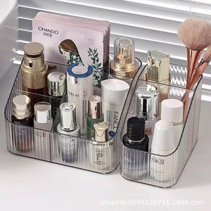 Transparent Cosmetic Storage Box With Stripes Large Capacity Desktop Organizer For Makeup And <b>Brushes</b> <b>Pet</b> Material - Product Image 3