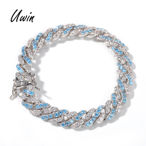 Iced Out 9 millimetri Del Bambino Blu CZ Cubano <span class=keywords><strong>Collana</strong></span> Della Catena A maglia Due Tono Zircone Braccialetto del Diamante di Bling Bling Hip Hop monili delle donne - Product Image 2