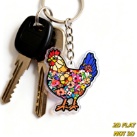 Porte-clés floral en forme de poulet, breloque acrylique colorée style vitrail pour clés et sacs, accessoire fantaisie animal de la ferme