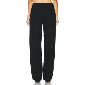 กางเกงยีนส์ขายส่งคุณภาพสูงเอวต่ำทรงหลวมขาตรงขากว้างแต่งผ้าลูกไม้และผ้าออร์แกนซ่าสำหรับผู้หญิง - Product Image 3