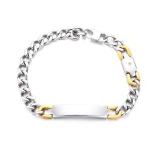 Pulsera de Acero Inoxidable con Cadena Cubana de Alto Brillo y Barra Lisa para Logotipo Personalizado para Hombre - Product Image 5