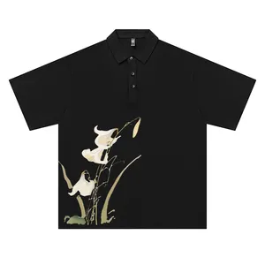 Men's Antique Polo Shirt Summer New Style Breathable Loose Polo Collar Shirt Fashion Design Sense Print Flower Print POLO Shirt