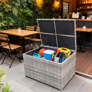 Boîte <span class=keywords><strong>de</strong></span> rangement extérieure en rotin résistante aux intempéries pour piscine, patio, <span class=keywords><strong>jardin</strong></span>, <span class=keywords><strong>coffre</strong></span> <span class=keywords><strong>de</strong></span> rangement imperméable <span class=keywords><strong>de</strong></span> grande capacité, couleurs et styles personnalisés - Product Image 2
