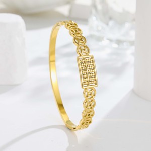 Brazalete Vintage con Diseño de Ábaco Hueco y Monedas - Nuevo Estilo Chino con Diseño de la Suerte para Regalo y Uso Diario - Product Image 1