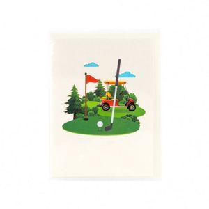 Nouvelle carte pop-up 3D créative pour voiturette de golf, cadeau fait main, sculpture en papier - Product Image 2