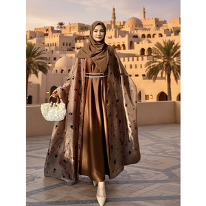 LEDUO Luxury Embroidered Crystal Cape Cardigan Islamic Dubai <b>Kaftan</b> for women kimono Two Piece Abaya - Product Image 1