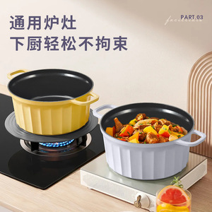Cindy Coco Enamel Non-Stick <b>Soup</b> <b>Pot</b> 24cm Induction Compatible Double Handle Large Capacity Kitchen Cookware - Product Image 1