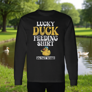 Maglietta Lucky Duck Feeding a maniche lunghe, t-shirt unisex per adulti, taglia media, nera - Product Image 3