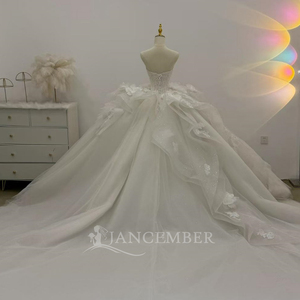 Lsjj152 Robe de mariée de luxe ivoire style corset, avec appliques florales 3D, en tulle superposé, coupe princesse, longueur ras du sol, traîne chapelle, style bohème - Product Image 6