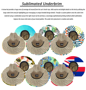 Chapeaux de paille de cow-boy tendance, style <span class=keywords><strong>sauveteur</strong></span>, avec logo brodé, motif imprimé, protection solaire, pêche, large bord, chapeaux de paille de plage personnalisés - Product Image 3