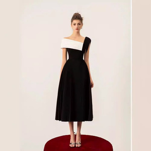 Elegante señoras hombro oblicuo cintura delgada largo Maxi plisado imperio translúcido volantes mujeres elegante dulce sólido - Product Image 1