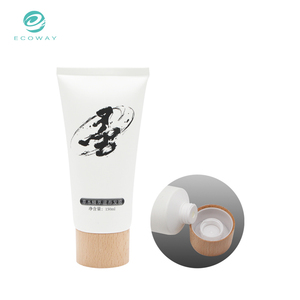 Customized Lotion Packaging White Squeeze Empty PE Cosmetic Tube With Wood Grain Cap