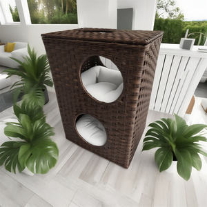 Condominio de gato de 2 niveles vertical personalizado | Ratán tejido, refugio de mascotas de varios agujeros con cojines extraíbles Ideal para perros y gatos - Product Image 3