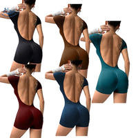 Combinaisons de yoga sans coutures, respirantes et à séchage rapide, pour le sport et le fitness, avec effet push-up, dos nu, manches courtes, pour la danse, l'entraînement et la gym, pour femmes