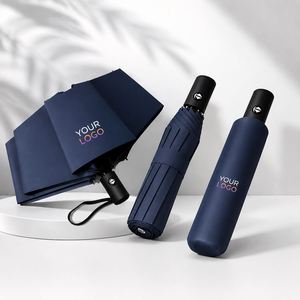 Parapluie publicitaire automatique pliable personnalisé avec logo, résistant à la pluie et au vent, 3 sections, vente en gros - Product Image 1