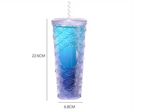 Gobelet isotherme double paroi givré 24 oz en plastique pour l'extérieur, tasse de voyage en plastique avec couvercle, gobelet double paroi en plastique, tasse givrée