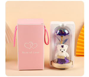 Rose Galattiche Simulate 24k <span class=keywords><strong>con</strong></span> Orsacchiotto di Peluche, Fiore Eterno Sotto Cupola di Vetro, Regalo di Compleanno Creativo, Luce Notturna da Tavolo - Product Image 5