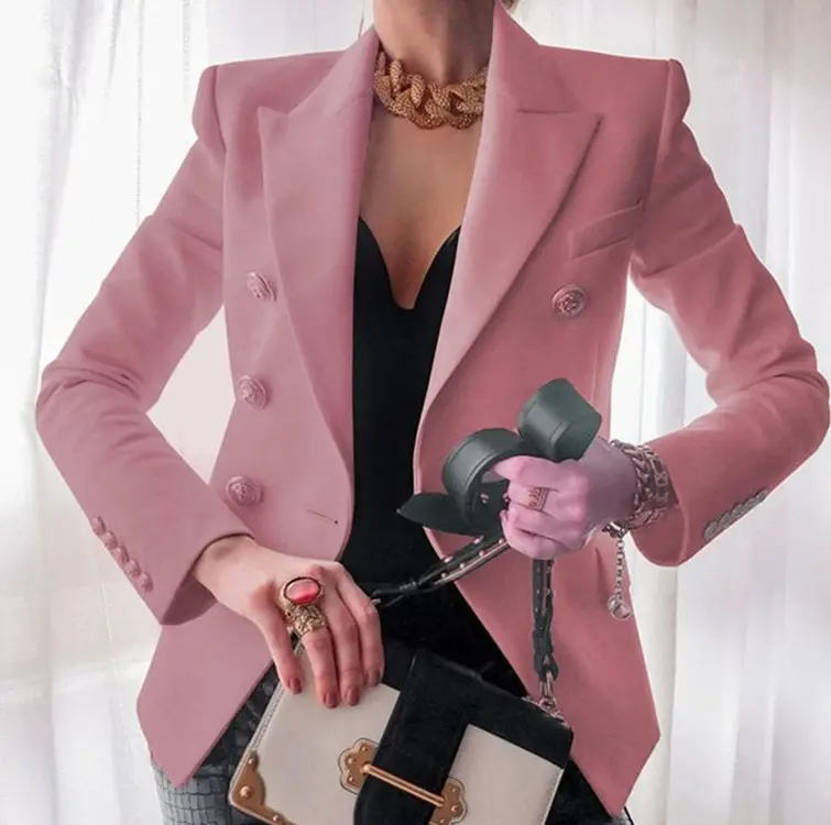 Summer New Solid Blazer Jacket Women Double Breasted Button Blazer Slim Fitting Gorgeous Coat Office Ladies Outfit 3XL