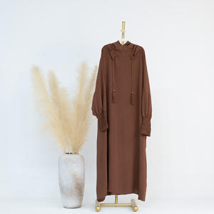 All'ingrosso di alta qualità Dubai Eid Ramadan semplice islamico modesto Abaya musulmano abito da donna Jazz crêpe Casual sport felpe con cappuccio Abaya - Product Image 6
