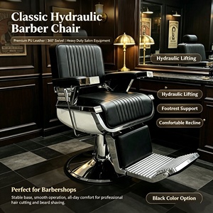 Fauteuil de barbier vintage robuste, inclinable hydrauliquement, pivotant à 360°, en cuir PU, avec repose-pieds, pour hommes, salon de coiffure, rasage - Product Image 2