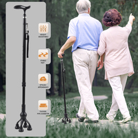 Bâton de marche/canne en fibre de carbone à quatre pieds, antidérapant, réglable, avec lumières LED, capacité de charge de 136 kg, pour personnes âgées - Vente en gros usine