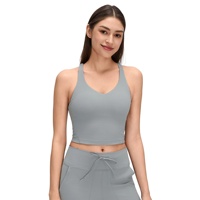 Débardeur de yoga croisé au dos pour femme avec soutien-gorge intégré, col en V, coupe courte, haut de sport très extensible pour fitness et entraînement