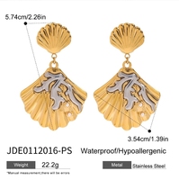 Boucles d'oreilles coquillages en acier inoxydable or 18 carats perles coquillage côtelé corail océan