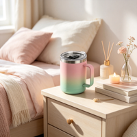 Mug à café isotherme en acier inoxydable à double paroi avec poignée, couleurs dégradées personnalisées, couvercles interchangeables, tasse réutilisable pour la vente en gros