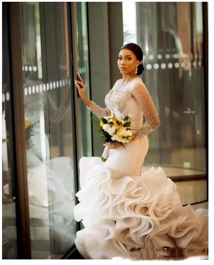 Wholesale Wedding Dresses Plus Ize Elegant Mermaid Wedding Dresses Long Leeve Mermaid Wedding Dress,1 Unit