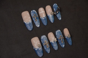 Lujo hecho a mano medio LongSquare almendra diseño Gel prensa <span class=keywords><strong>uñas</strong></span> 3D manicura artificial dedos - Product Image 5