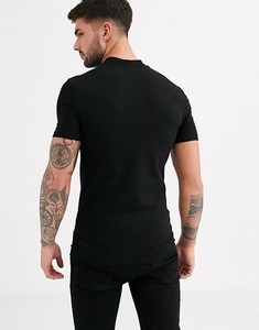 여름 베이직 티셔츠 뛰어난 신축성 머슬핏 무지 블랙 폴리에스터 티셔츠 - Product Image 3