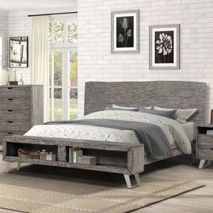 Cómoda industrial gris de madera con espejo - Cómoda de dormitorio con tiradores integrados - Product Image 1