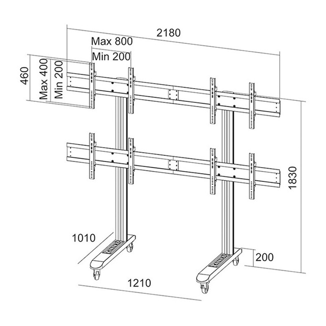 Black/Silver Landscape Aluminum/Steel Mobile TV Cart 4-Screen Floor TV Stand with 55" Max Capacity