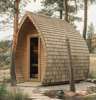 Kabin Kayu tahan salju pondok Sauna luar ruangan Modern dengan kompor listrik 6KW untuk terapi pemanas dan uap retret hutan