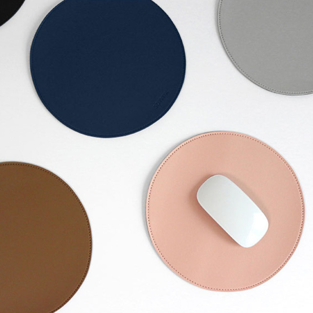 High Quality PU Leather Round Mouse Pad with Anti-Skid Base Waterproof Mouse Mat Durable Laptop Mouse Pad for Office Study Use