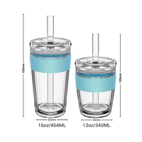 Tasse à café en verre borosilicate à double paroi sans BPA, imprimée, anti-fuite avec couvercle et paille, mug de haute qualité pour boissons froides