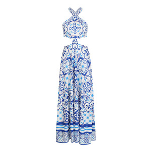 Nouvelle Robe Longue Chic à Imprimé Floral pour Femme, Sans Manches, Dos Nu, Taille Nouée, Idéale pour les Vacances d'Été à la Plage - Product Image 2