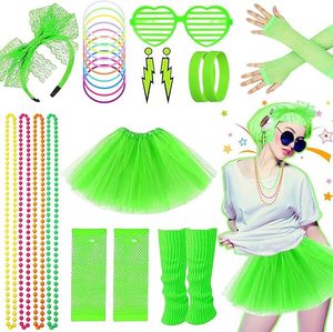Jaren 80 Verkleedkleding Regenboog Kostuum Accessoires Set Tutu Rok Been Warmer Visnet Handschoenen Bril Oorbellen Ketting Hoofdband - Product Image 3