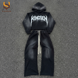 Fabricante de Sudaderas Personalizadas de Estilo Urbano, OEM ODM, Sudaderas Bordadas con Pedrería de Algodón Grueso, Conjunto de Chándal de Felpa Francesa para Hombre - Product Image 2