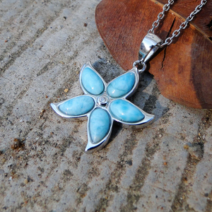 Vente en gros de bijoux en argent 925, pierre précieuse naturelle en larimar bleu, pendentif étoile de mer, collier - Product Image 6