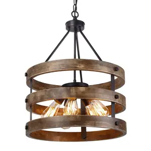 2020 Американский винтажный подвесной светильник, круглая деревянная Подвесная лампа в стиле ретро, лампы в стиле лофт, освещение для дома и спальни