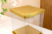 Boîtes à gâteaux transparentes en PET de haute qualité avec logo personnalisé en gros, boîtes à gâteaux carrées transparentes dorées pour les gâteaux d'anniversaire